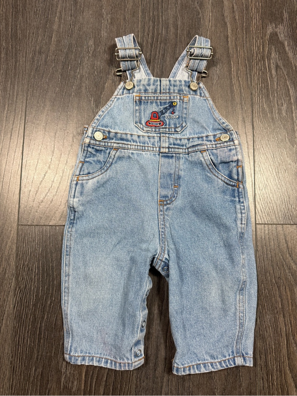 Vintage Carter's Light Blue Denim Overalls with Embroidered Red Crane